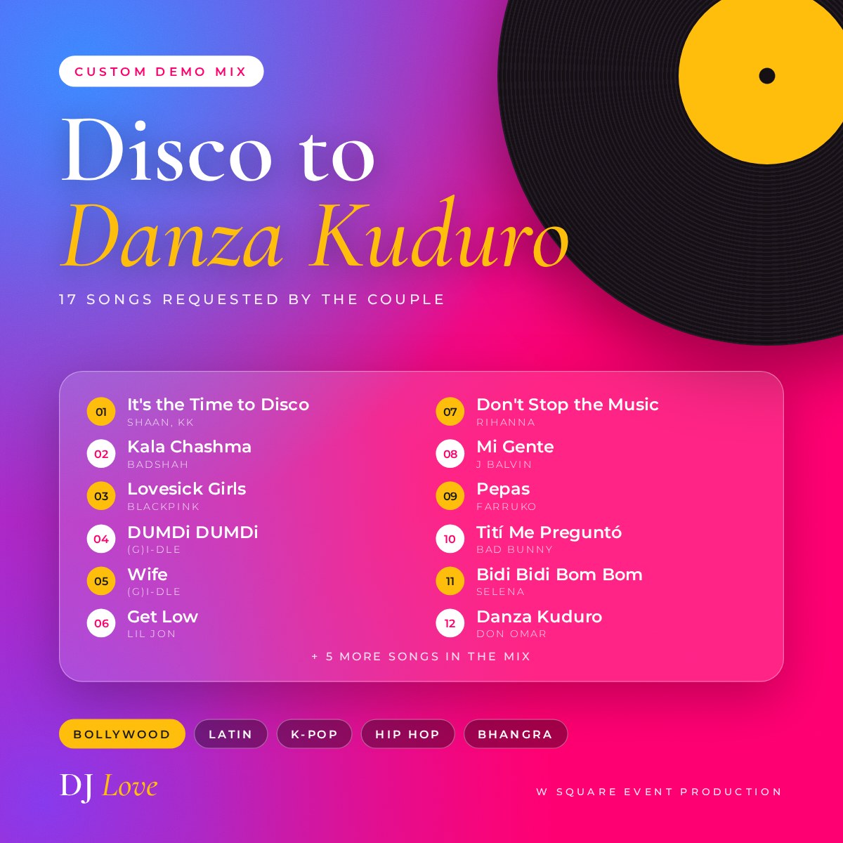 Disco to Danza Kuduro wedding demo mix cover by DJ Love