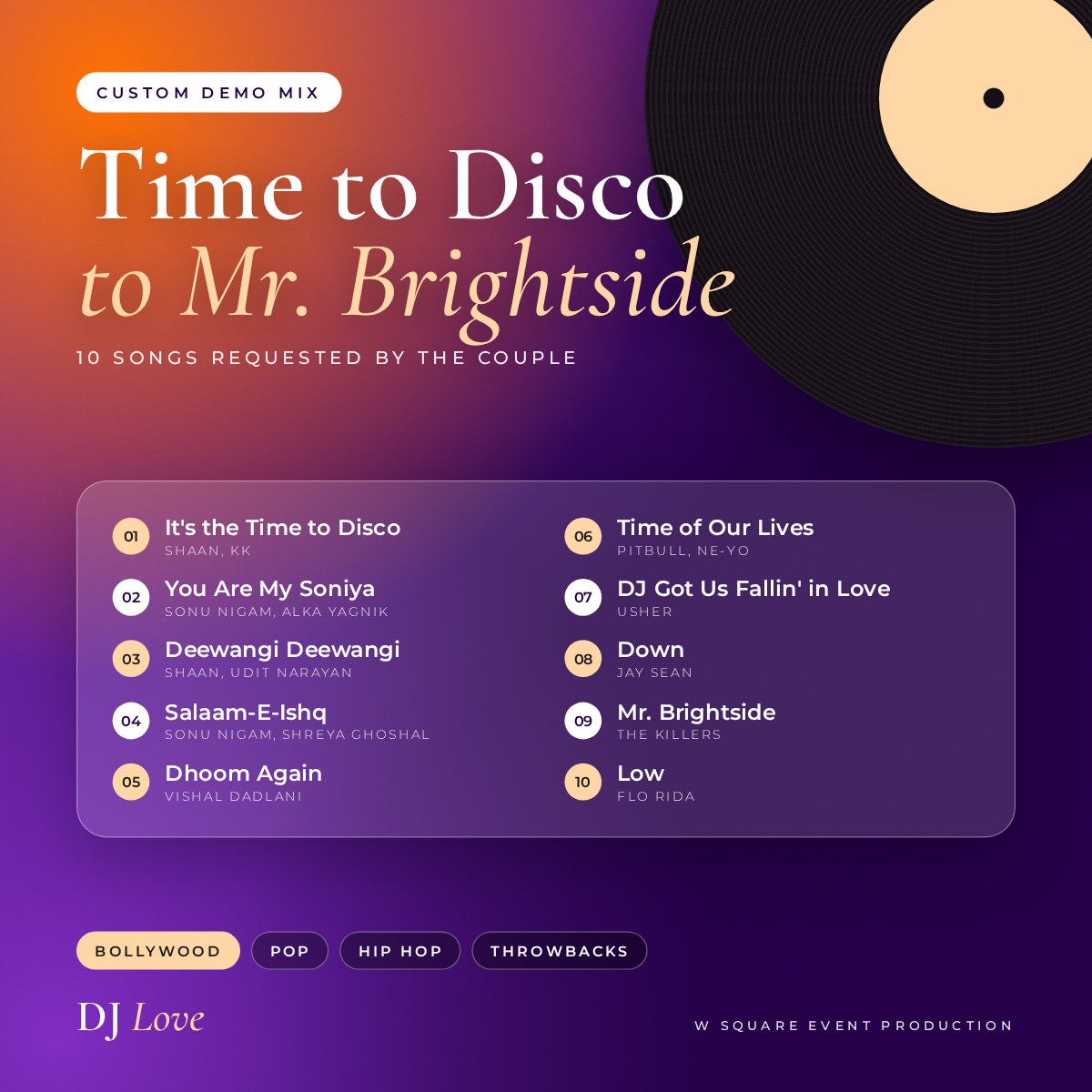 Time to Disco to Mr. Brightside wedding demo mix cover by DJ Love